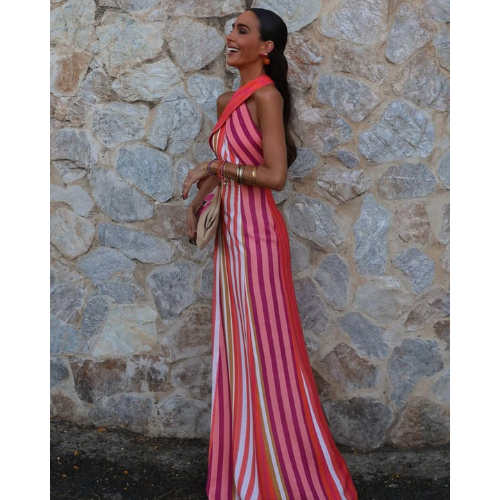 Nora - Elegant krydset stribet kjole