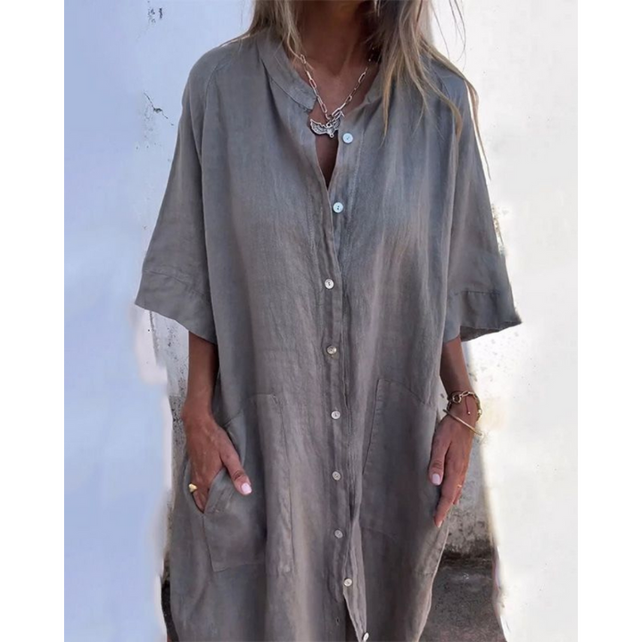 Melanie - Ibiza Style Casual Ankelhøj Skjortekjole