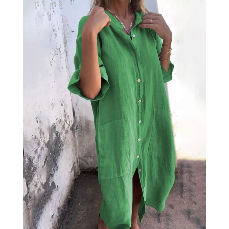 Melanie - Ibiza Style Casual Ankelhøj Skjortekjole