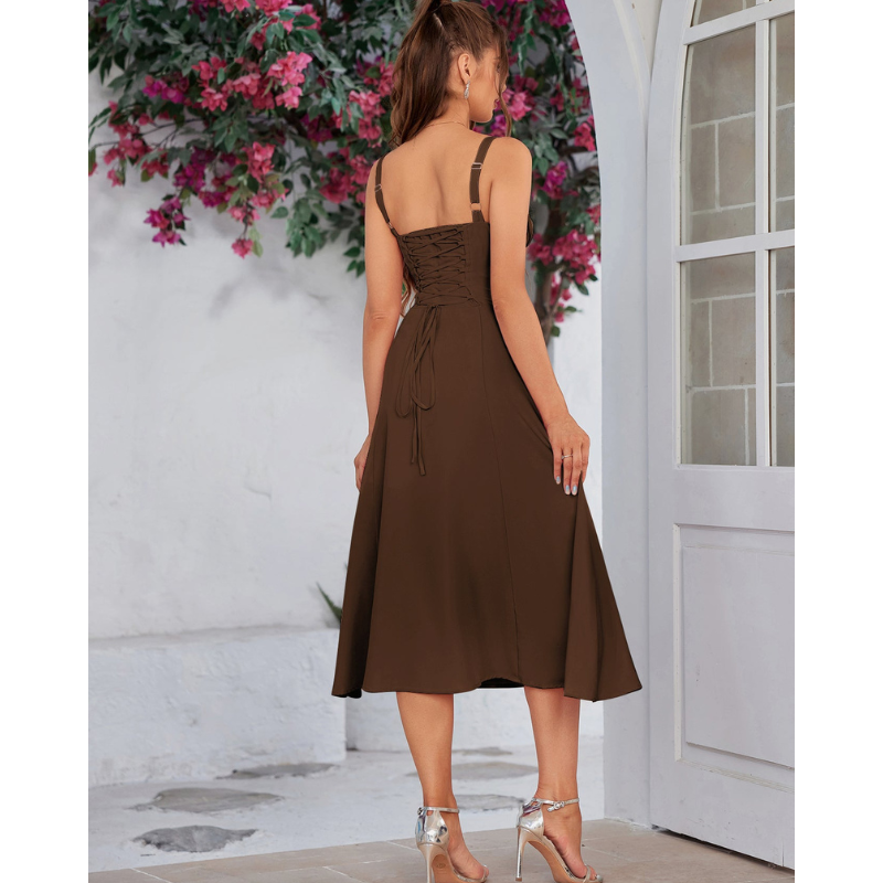 Vela - Cami-kjole med rynket bryst og slids i låret