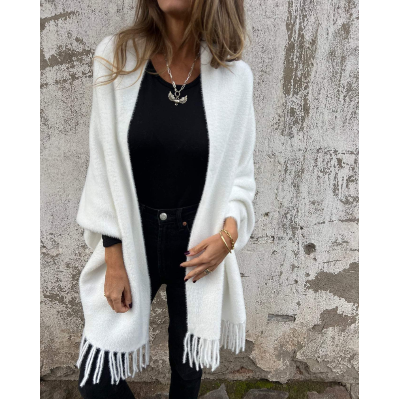 Aurora - Afslappet langærmet kappe med frynser