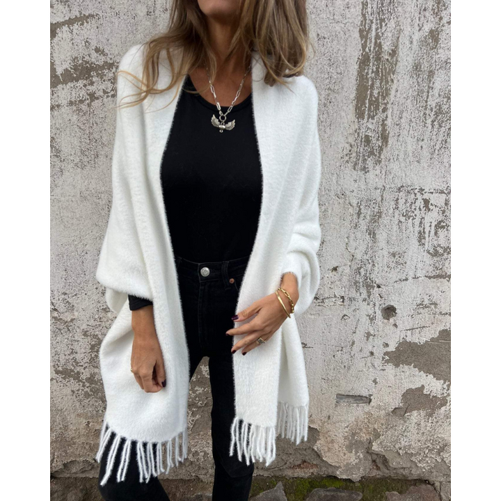 Aurora - Afslappet langærmet kappe med frynser