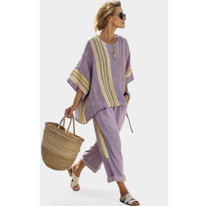 Anila - Elegant todelt linnedhabit med stribet design