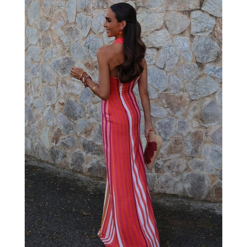 Nora - Elegant krydset stribet kjole