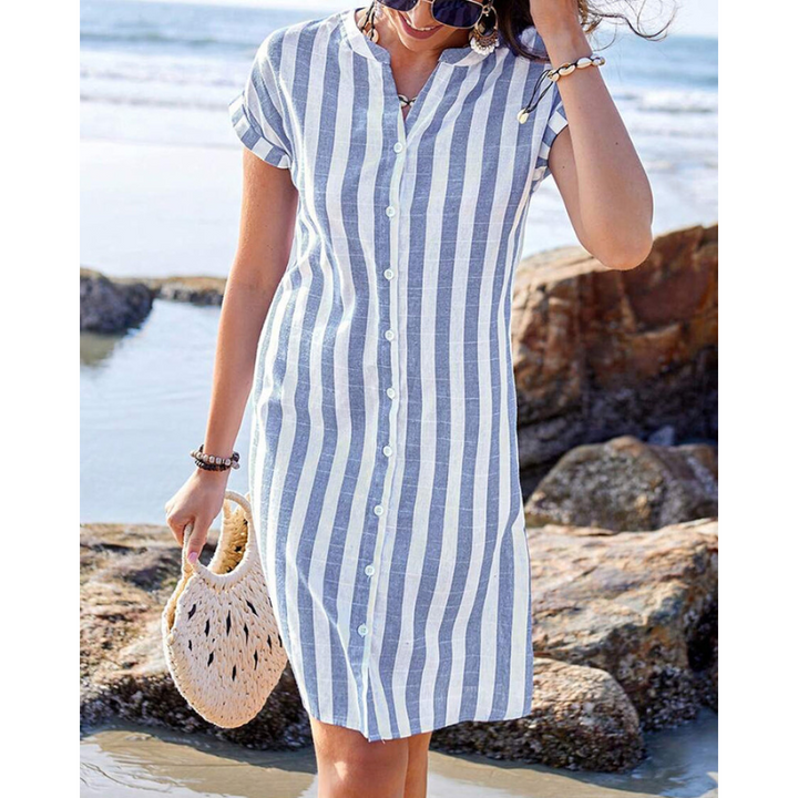 Martine - Elegant stribet skjortekjole