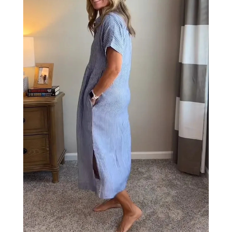 Sara - Stribet kjole med sidelommer