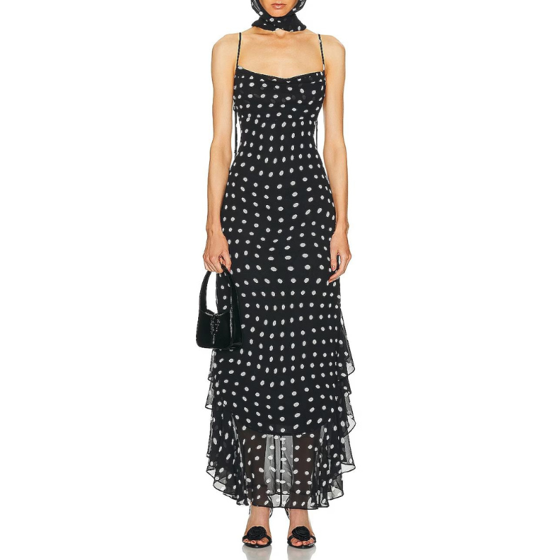 Almeta - Polka Ruffle Maxi Dress