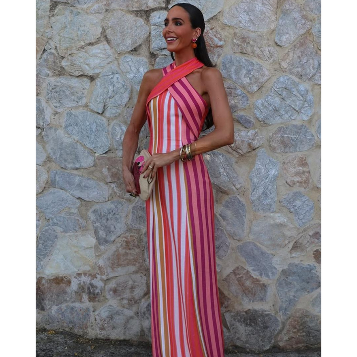 Nora - Elegant krydset stribet kjole