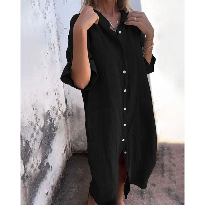 Melanie - Ibiza Style Casual Ankelhøj Skjortekjole