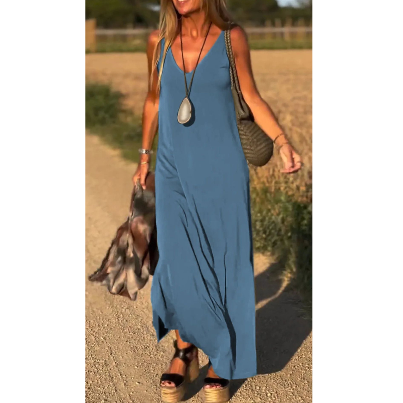 Evelyne - Elegant lang ærmeløs kjole