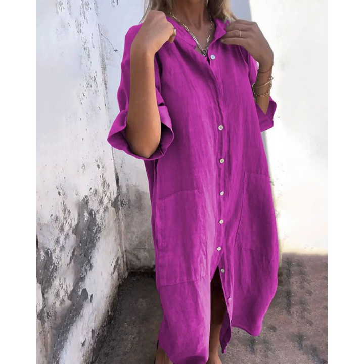 Melanie - Ibiza Style Casual Ankelhøj Skjortekjole