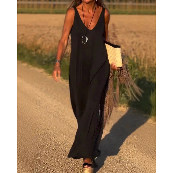 Evelyne - Elegant lang ærmeløs kjole