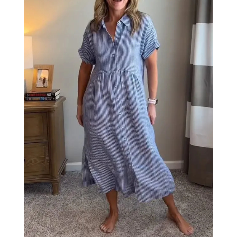 Sara - Stribet kjole med sidelommer