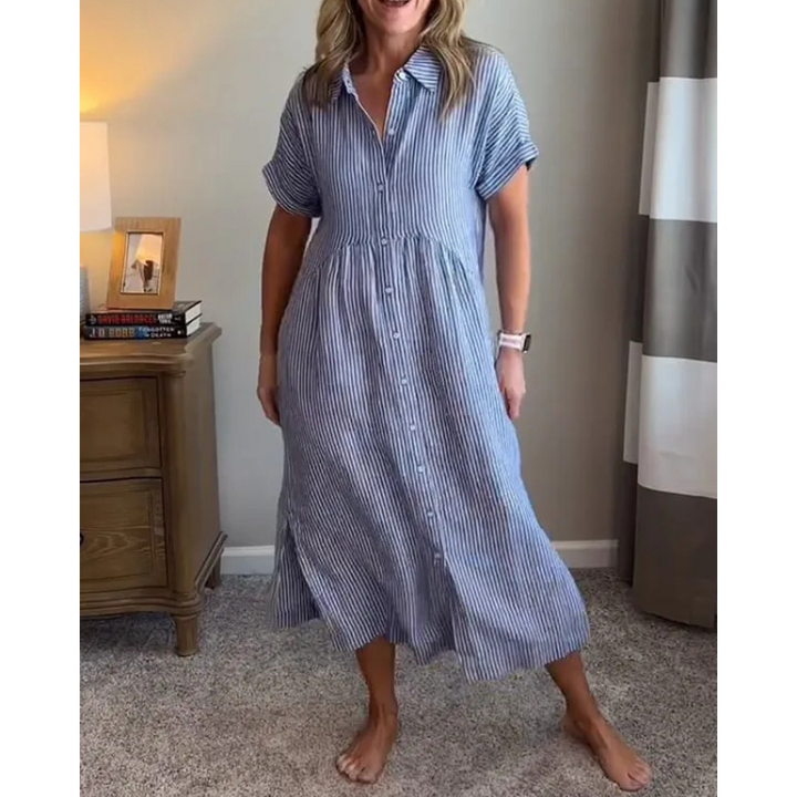 Sara - Stribet kjole med sidelommer