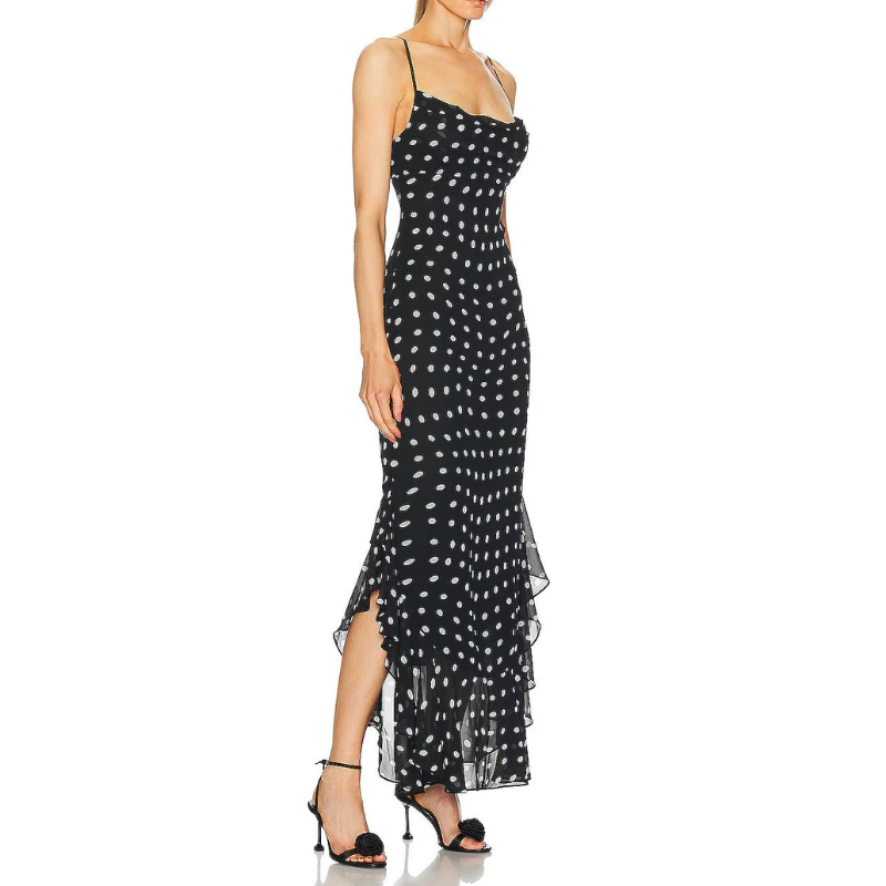 Almeta - Polka Ruffle Maxi Dress