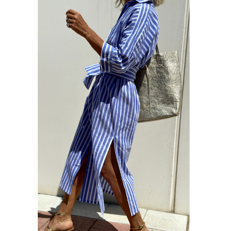 Mely - Elegant stribet skjortekjole