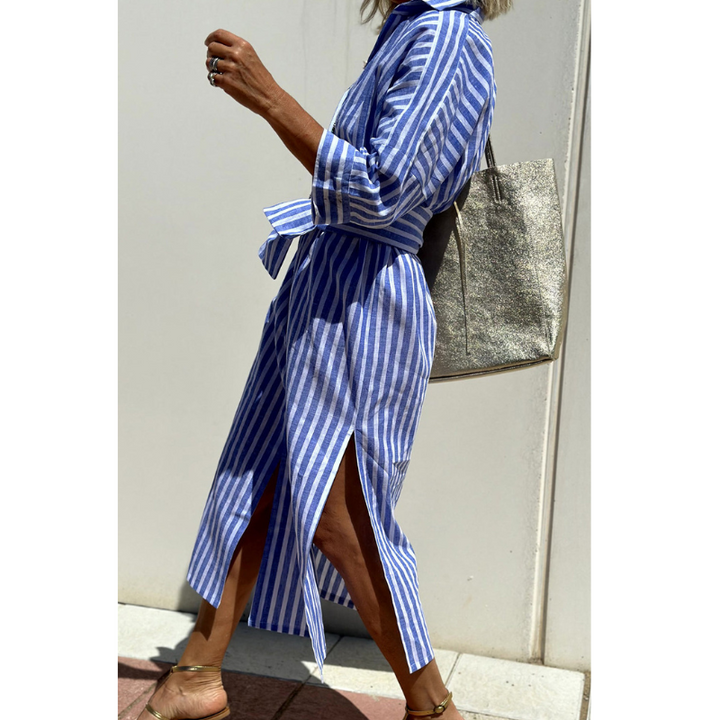 Mely - Elegant stribet skjortekjole