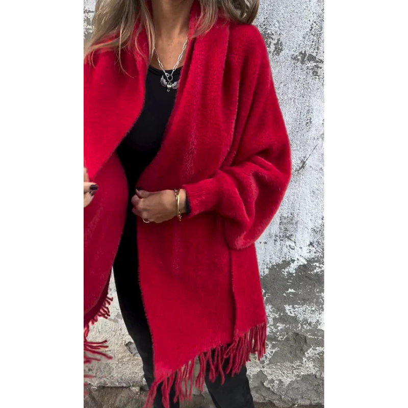 Aurora - Afslappet langærmet kappe med frynser