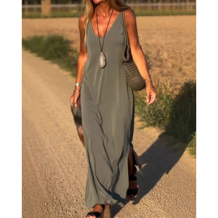 Evelyne - Elegant lang ærmeløs kjole