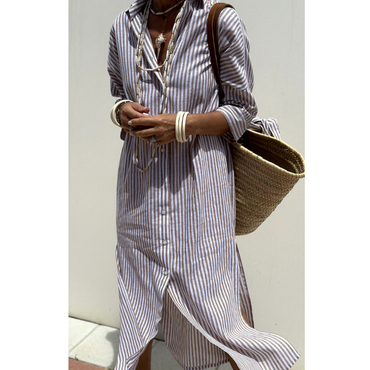 Mely - Elegant stribet skjortekjole