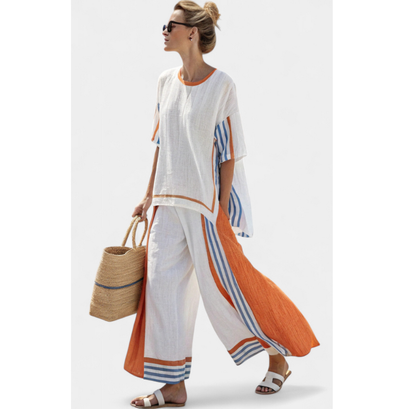 Anila - Elegant todelt linnedhabit med stribet design