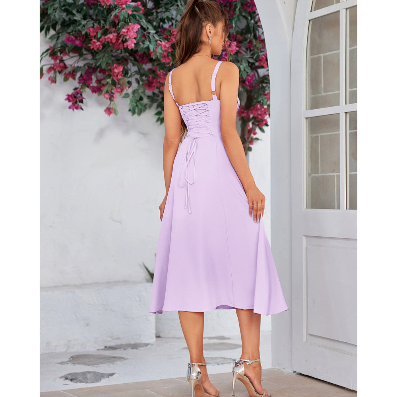 Vela - Cami-kjole med rynket bryst og slids i låret