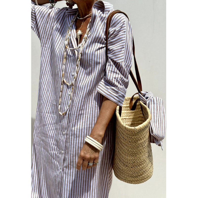 Mely - Elegant stribet skjortekjole
