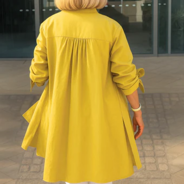 Louise - Ensfarvet skjortebluse med sløjfeærmer