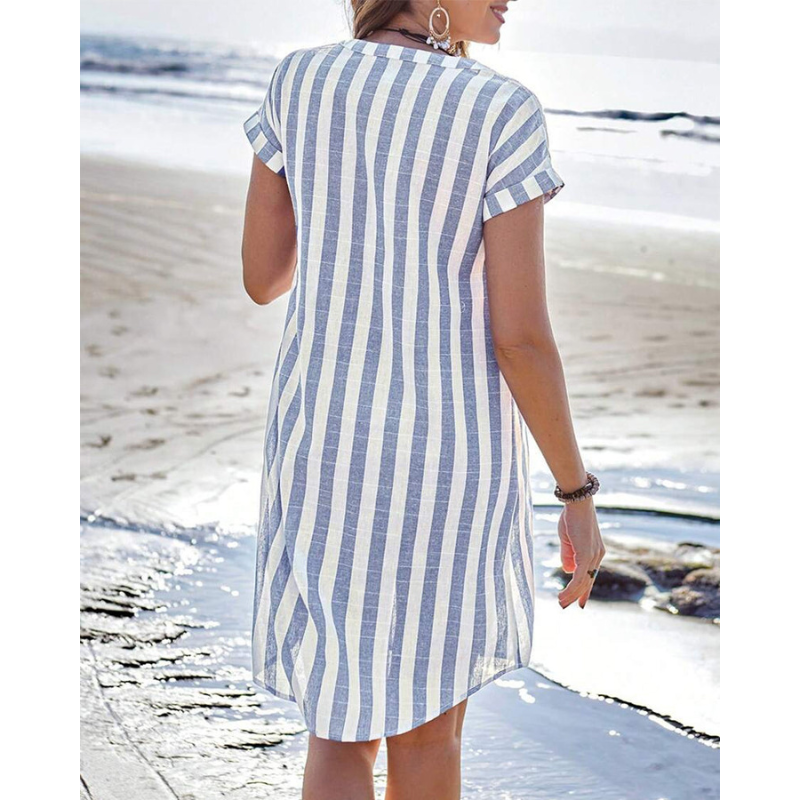 Martine - Elegant stribet skjortekjole