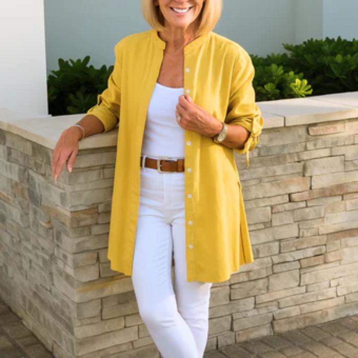 Louise - Ensfarvet skjortebluse med sløjfeærmer