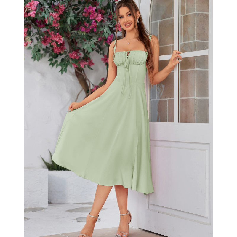 Vela - Cami-kjole med rynket bryst og slids i låret