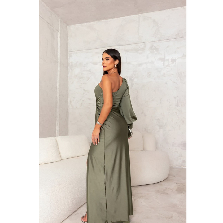 VERA - AFTENKJOLE I SATIN MED ÉN SKULDER