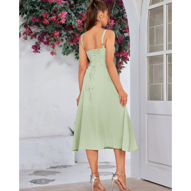 Vela - Cami-kjole med rynket bryst og slids i låret