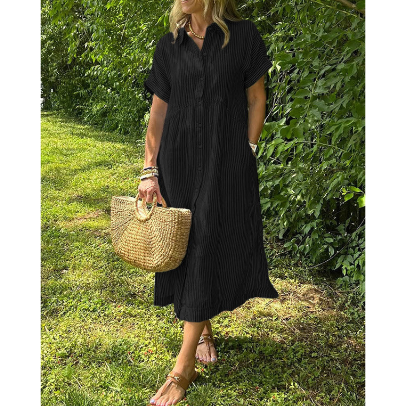 Sara - Stribet kjole med sidelommer