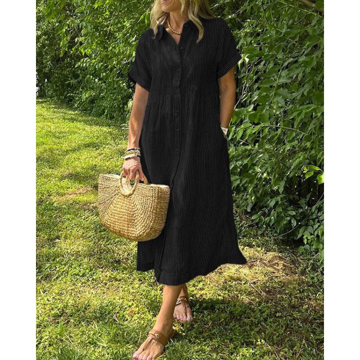 Sara - Stribet kjole med sidelommer