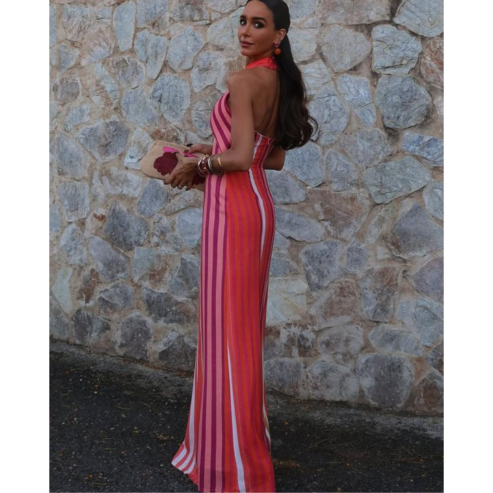 Nora - Elegant krydset stribet kjole