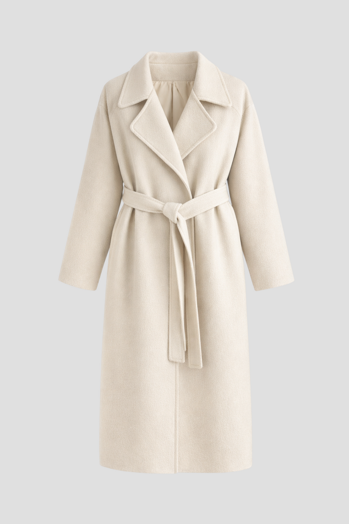 Luise - Lang frakke med bælte og skræddersyet krave