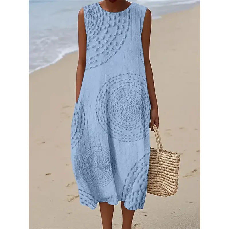 Maelle - Ærmeløs lang kjole med struktureret mønster