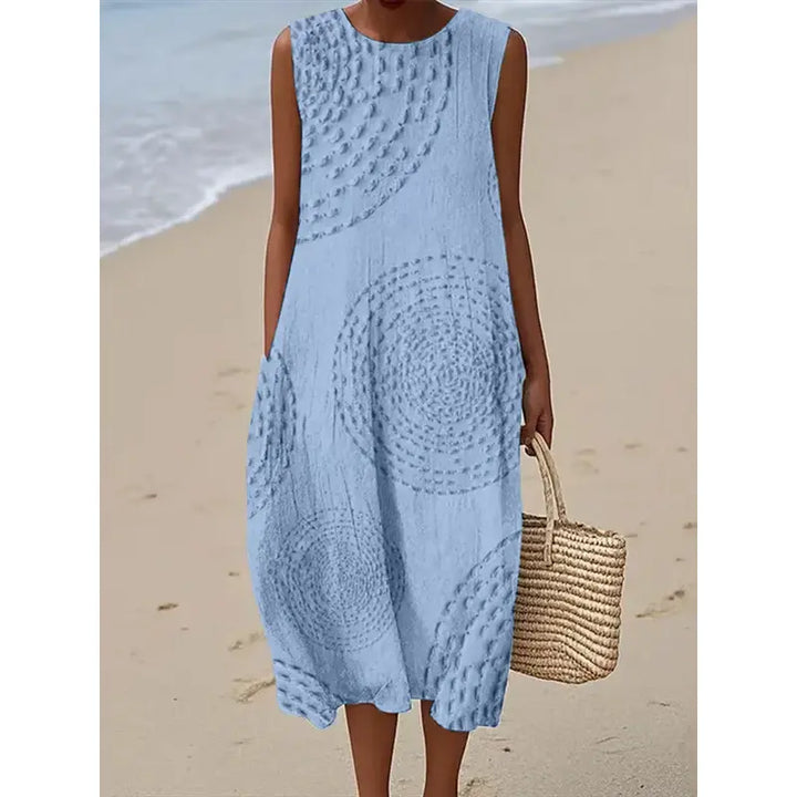 Maelle - Ærmeløs lang kjole med struktureret mønster