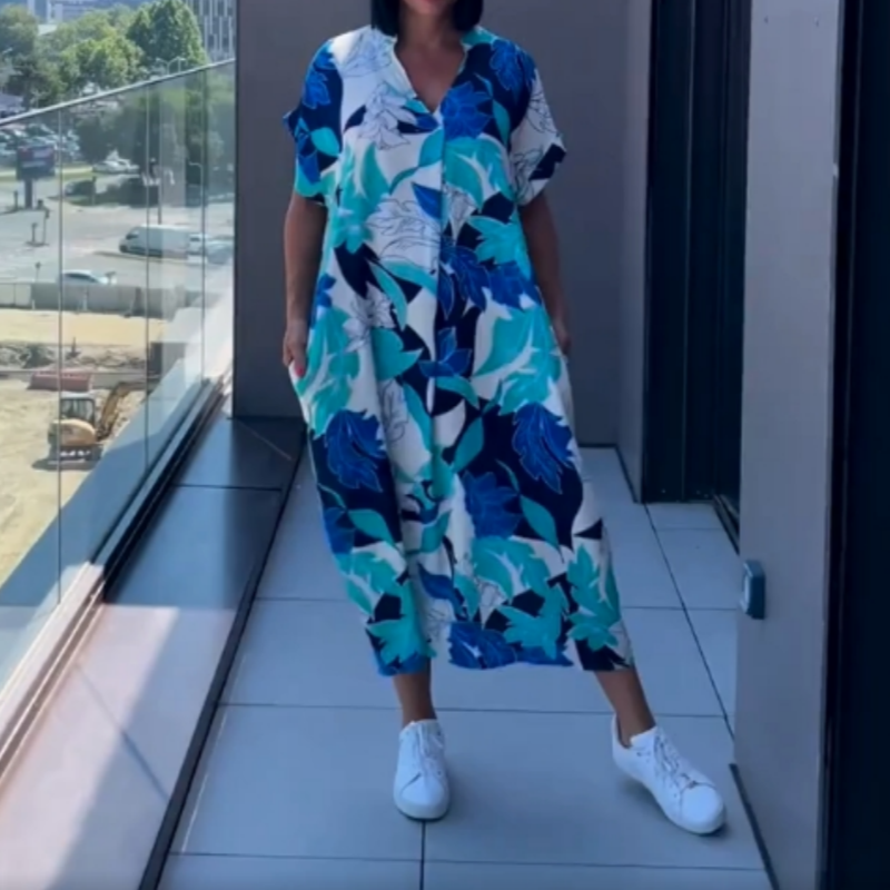 Alma - Afslappet elegant printet kjole med V-hals til kvinder