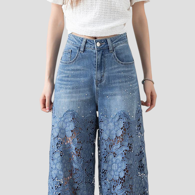 Penelope - Højtaljede denimjeans med patchwork til kvinder